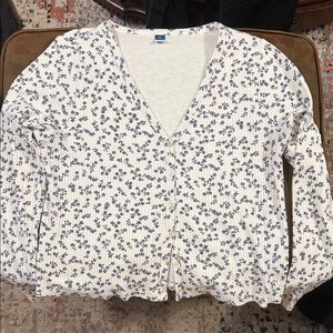 Old Navy Floral Button-Up Blouse - Navy and White